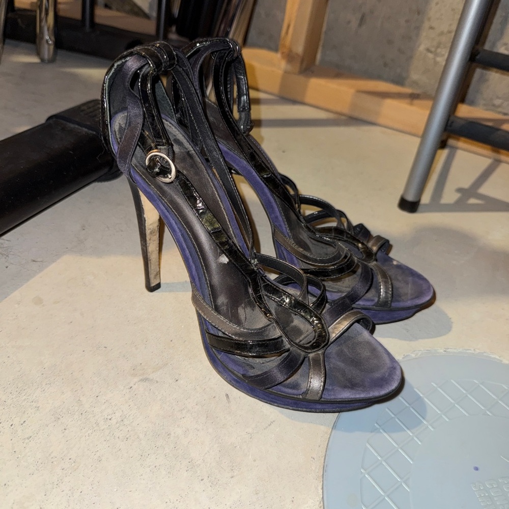 Aldo Black and Purple Strappy Heels